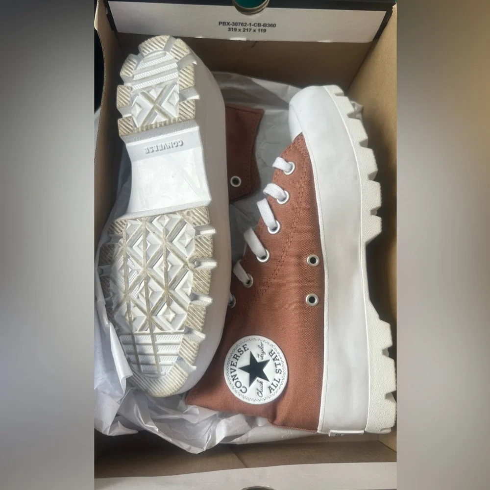 Converse Brown High Top Platform Sneakers with White Sole